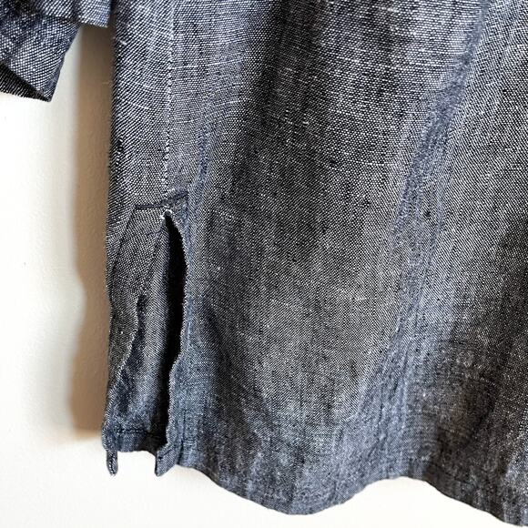 Lagenlook Boho Linen Women Shirt Size 22W Gray Artsy Boxy Embroidered Coastal - Picture 5 of 7